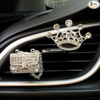 2 Pieces Crystal Crown and Bag Air Vent Clips Rhinestone Car Air Freshener Clip Bling Car Clip Gift Decorations Charm Car Inter Air Vent Decor Accessories for Girls Women