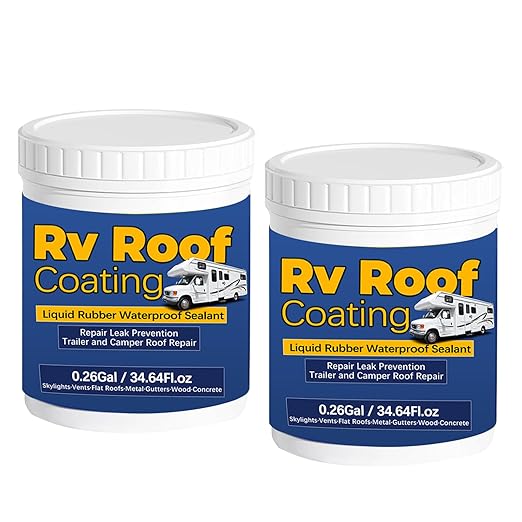 0.52Gal/69.28Fl.oz Liquid Rubber Rv Roof Coating White Waterproof Sealant Camper Roof Repair Solar Reflective Wooden Brush Putty Knife Nitrile Gloves Paint Roller Drywall Repair Tape