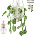 Crochet Car Air Freshener, Cute Crochet Plant for Rear View Mirror, Handmade Car Mirror Hanging Accessories, Plant Botanical Fern Leaf Design with 10ml Refillable Glass Essential Oil Bottle for Home