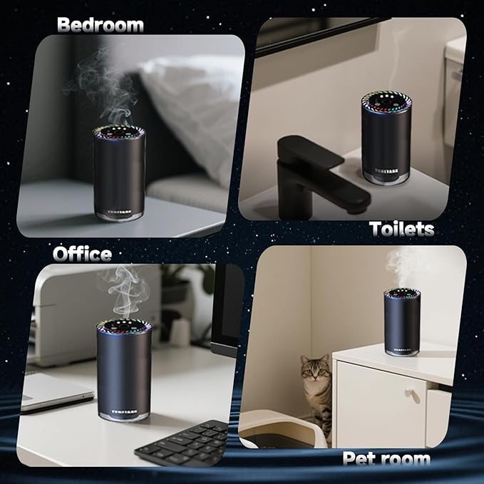 Smart Car Air Freshener with Star Light & 50ml Diffusers Oil Refills, Auto On/Off Aroma Diffuser, 3 Adjustable Mist Modes Rechargeable Aromatizante para Carro - Car Diffuser（Cologne）