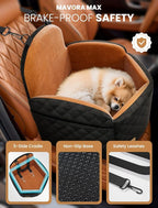 Dog Car Seat for Small/Medium Dogs, Elevated Dog Booster Seat Memory Foam Puppy Car Seat with Washable Cover, Travel Safety Pet Seat for Car with Storage Pockets Up to 35 lbs (Black/Brown)