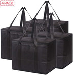 Set of 4 Large Insulated Reusable Grocery Bags with Sturdy Zipper and Handles, Foldable Washable Heavy Duty Cooler Totes for Hot or Cold Food Delivery, Groceries, Travel, Shopping