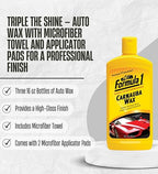 3x Carnauba Wax Liquid by Formula 1 16 oz Bundle with Microfiber Cloth & Microfiber Applicator Pads – Car Wax Polish Provides Cleaning, Protection, and Restoration for Vehicle – Gift Set (5 Items)