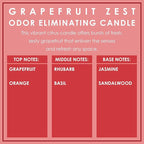 Grapefruit Zest Odor Eliminating Highly Fragranced Candle - Eliminates 95% of Pet, Smoke, Food, and Other Smells Quickly - Up to 80 Hour Burn time - 12 Ounce Premium Soy Blend