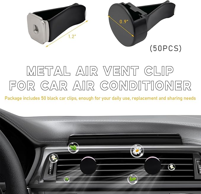 50 PCS Car Metal Air Vent Clips, Auto Perfume Air Outlet Clips Replacement, Air Freshener Clips with Plastic Slot Suitable for Most Vehicle, Universal Car Accessories