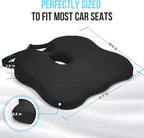 Car Seat Cushion for Driving – Ergonomic Wedge Memory Foam Booster Automotive Seat with Non-Slip Bottom & Adjustable Strap – Car Seat Pad for Car, Truck, Vehicle