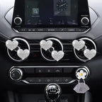 Bling Heart Air Vent Clips, 6 Pcs Silver Heart Cars Air Fresheners Vent Clips Car Diffuser Vent Clip Diamond Car Decoration Cars Interior Decor Cute Car Accessories for Women Girls + Flower Mask Hook