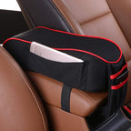 Car Armrest Cushion, Auto Center Console Armrest Pillow, Memory Foam Car Armrest Console with Phone Holder Storage Pockets Universal Fit for Most Car (Black Red)