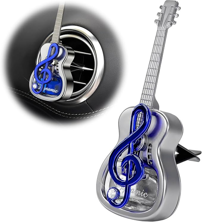 Car Air Freshener Vent Clip, Empty Guitar-Shaped Aromatherapy Diffuser Automobile Dashboard Ornament, Unscented Car Air Conditioner Clip Cute Rotating Decoration for Women Men (Blue)