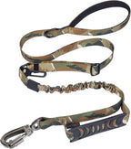 Hotsky Tactical Dog Leash Heavy Duty for Medium Large Dogs that Pull,4-6Ft Strong Bungee Shock Absorbing No Pull Dog Leash with Padded Double Handle and Car Seatbelt,CP