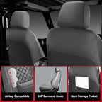 Wrangler Seat Covers 2007-2026 Front Pair, Waterproof Leather Interior Sets with Lumbar Support Custom Fit for Jeep Wrangler JK JL 2/4 Door Unlimited Sahara/Sport/Rubicon X 392 Willys, Gray