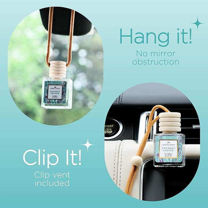 Honestly Margo Coconut Escape Car Diffuser Air Freshener (0.34 Fl Oz, Pack of 1) – Stylish Scent Diffuser with Perfume – Must-Have Essentials for Women, Car Fresheners Long Lasting for a Fresh Drive