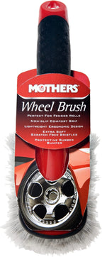 Mothers Car Wash Brush, Wheel and Fender Brush, Short Handle Tire Cleaner for Car Detailing, 10 Inch, Red/Black