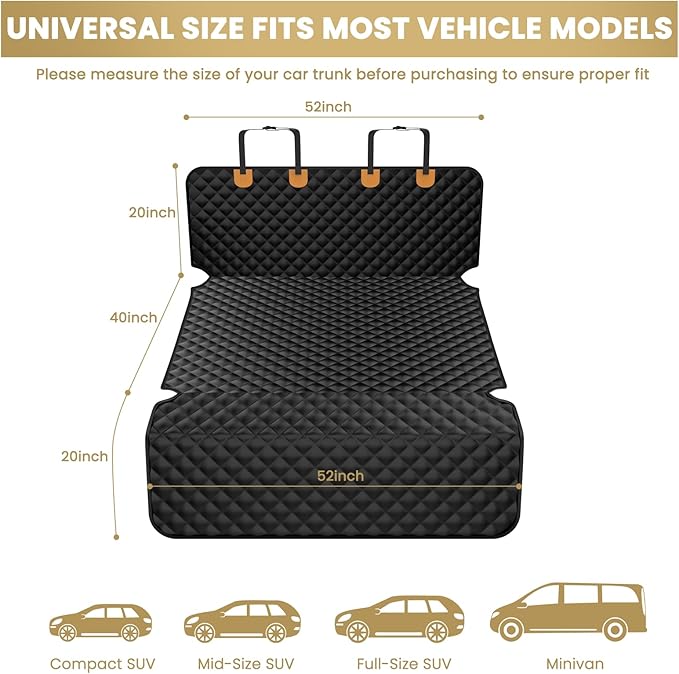 Waterproof SUV Dog Cargo Liner Mat - Heavy Duty Pet Seat Cover for SUV Sedan Van, Non-Slip Back Trunk Protector with Bumper Guard, Large Universal Fit (Black)