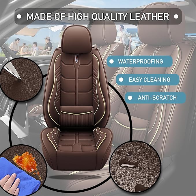Leather Car Seat Covers Fit for Toyota Yaris 2007-2020, 5 Seater Car Seat Cover, Premium Waterproof, Scratch Resistant Car Interior Accessories (Full Set Coffee)