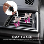 2PCS Car Air Vent Clips, Dual Butterfly Diamond Car Air Conditioner Outlet Vent Clip, Cute Car Diffuser Perfume Clip, Car Air Freshener Decor Accessories for Women Girl (Dark Pink, Style 1)