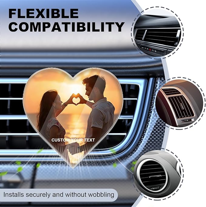 Personalized Car Air Vent Clip, Custom Photo Car Air Freshener Vent Clip with 8 Scents, Decorative Car Accessories Interior, Unique Gift for Couples, Friends & Family (Heart shape)