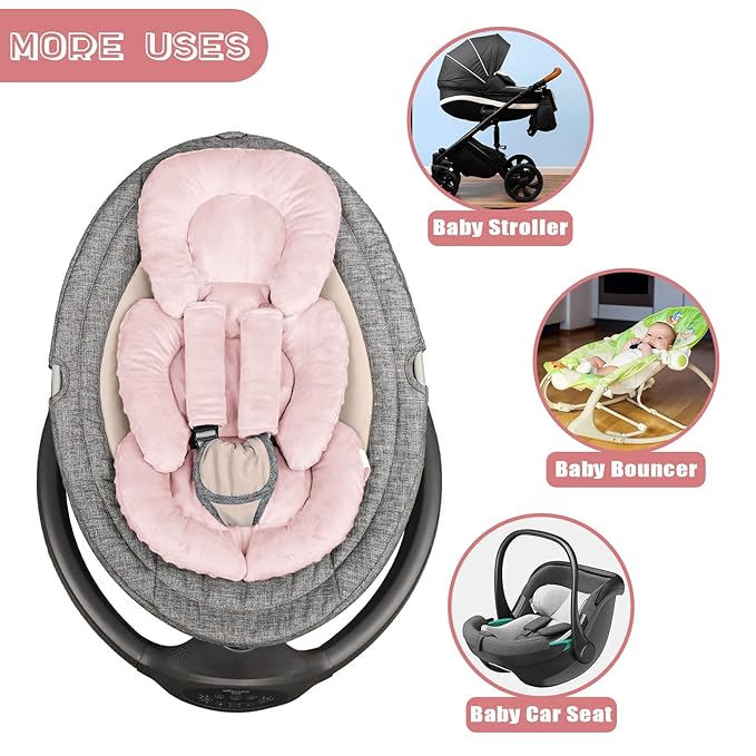 GFU Infant Car Seat Insert Head and Body Support, Reversible Newborn Insert for Carseat with Strap Pads, Soft Stroller Cushion Pillow Insert for Boys and Girls, Fits for Stroller, Swing, Pink