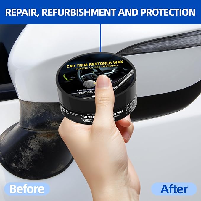 Plastic Restorer for Cars, Ceramic Coating Black Trim Restorer, Back to Black Plastic Polish for Interior Exterior Trim, Dashboard Cleaner with UV Protection, 80g with Sponge