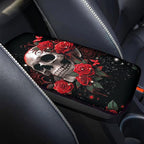 Dreaweet Red Rose Skull Center Console Armrest Pad Cover Halloween Goth Car Accessories Soft Comfort Arm Rest Cover Pad Universal Middle Console Covers for Cars SUV Truck Sedan