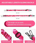 Hotsky Dog Seat Belt, Adjustable Safety Seatbelt 3-in-1 Car Harness for Dogs in Car Nylon Elastic Bungee Buffer Tether with Clip Hook Latch Buckle Swivel Zinc Alloy Carabiner(Hotpink Camo)