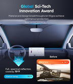 Wigoo 2026 Upgraded Accessories Tesla Model 3 Windshield Sunshade [OEM Design, 100% Sun Blockage] Foldable Heat Insulation Sun Shade with Storage Bag, for Tesla Model 3 2016~2026, Silver Coating