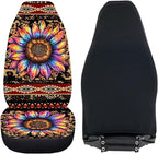 BIGCARJOB Native Tribal Sunflower Car Seat Covers Set Universal Car Interior Seat Rugs 2 Pcs Aztec Sunflower Auto Front Seat Protector Set Sunflower Car Accessories