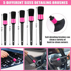 AUTODECO Windshield Cleaner Tool, 17Pcs Car Interior Detailing Kit, Detailing Brush, Towels, Duster, Car Cleaning Kit Interior for RVs, Truck, Trailer (Pink)