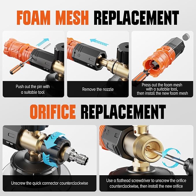 Foam Cannon for Pressure Washer, Foam Blaster with 1/4 Inch Quick Connector 1L Bottle Adjustable Snow Foam Lance and Thick Foam for Safe Washing Car/Motorcycles