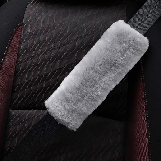OGLAND Authentic Sheepskin Car Seat Belt Pad,2 Pack Soft Seat Belt Cover for Shoulder Pad Neck Cushion Protector Car Accessories by Genuine Natural Merino Wool (Misty Gray)