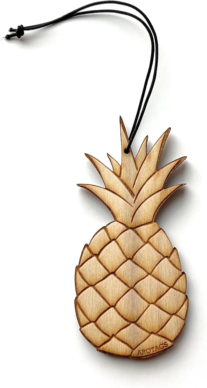 Arotags Wooden Car Air Freshener - Long Lasting Beach Bum Scent Diffuses for 365+ Days - Includes Pineapple Hanging Mirror Diffuser and Fragrance Oil - 100% American Made