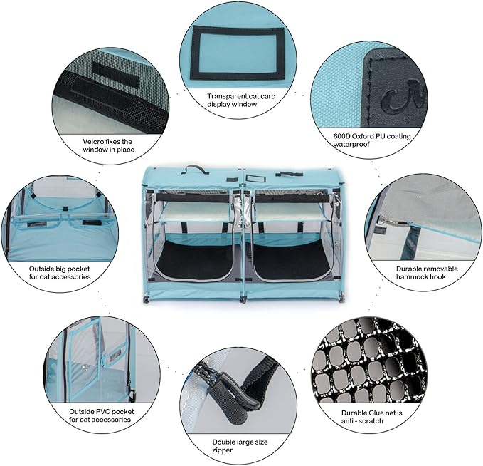Mispace Portable 2 Pet Carriers for Cats Collapsible Cat Condo for Car Travel Pet Kennel Show Cages with Portable Carry Bag Hammocks Mats and Litter Box