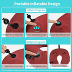 2 Pack Inflatable Travel Neck Pillows for Airplanes, Head Support Velvet Adult Neck Pillows for Long Flight, Kit with Eye Mask, Earplugs and Storage Bag, 2, Red