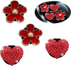 4PCS Car Air Vent Clips with Fragrance Pads, Cute Flower Car Air Fresheners Vents Clips Diamond Vent Clip Auto Interior Decor Charm Bling Auto Accessories Decoration for Women (Red)