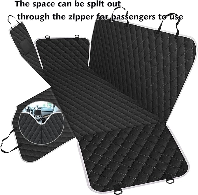 Meolsaek Dog Hammock for Car Back Seat Scratch Proof Nonslip Pet Car Seat Cover,Side Flaps with Zipper, Heavy Duty Car Seat Cover for Dogs with Storage Bag (Black-Zipper)