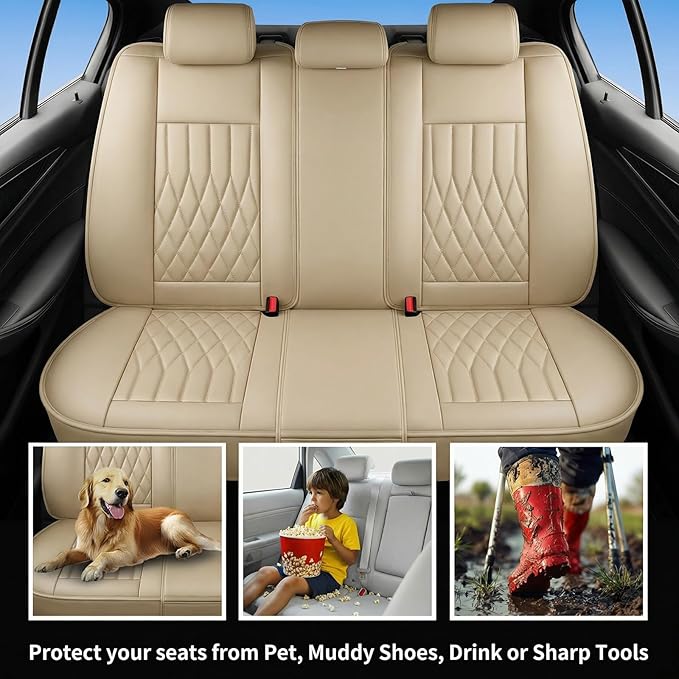 Fit Ioniq Car Seat Covers for Hyundai Ioniq 2017-2026 - Premium Leather, Waterproof, All-Weather, Airbag Compatible, Anti-Slip, Breathable, Easy Install, Seat Protectors, Full Set, Beige