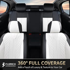 FLORICH Seat Covers Full Set Luxury Faux Leather Front and Rear Car Seat Cover Waterproof Automotive Seat Covers 5 Seats Car Seat Protector Universal Fit for Most Cars SUV Trucks, Black&White