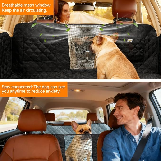 PETTALK Deluxe Double Side Dog Car Seat Cover Back Seat, Waterproof Seat Cover Hammock, Reversible,Heavy Duty,Anti Scratch,Durable Soft Pet Large Dog Cover Protector for Cars SUVs Trucks,User Friendly