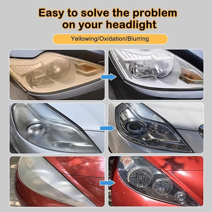 Headlight Restoration Kit with Ceramic Coating Headlight Lens Cleaner to Remove Yellowing, Haze & Oxidation, Restore Headlight Clarity, Automotive Trucks RVs Motorcycles, Long Lasting Protection