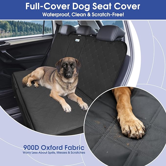Upgraded 900D Heavy Duty Dog Back Bench Seat Cover, Car Seat Protector, Fits Compact Cars & SUVs, 3 Seatbelts & Armrest Compatible, Waterproof Nonslip Pet Backseat Cover for Dogs & Kids