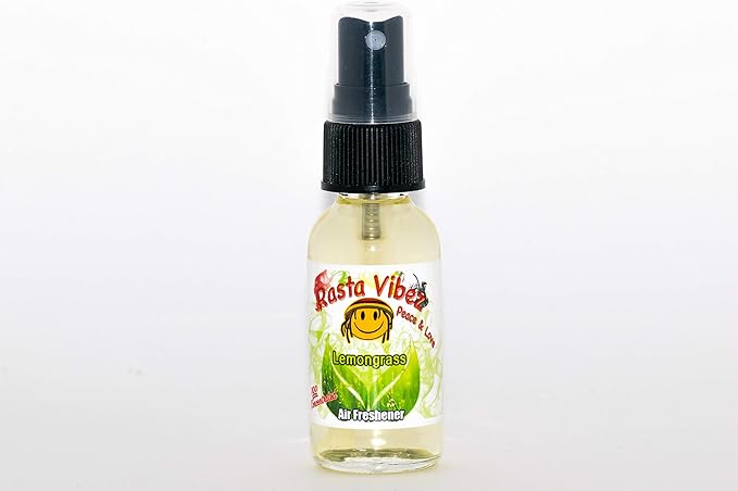Rasta Vibez Lemongrass Type Air Freshener - 100% Ultra Concentrated Oil Based Spray - Ideal for Bathroom, Home, Car, Office & More - Long Lasting Effects - 1oz Bottle