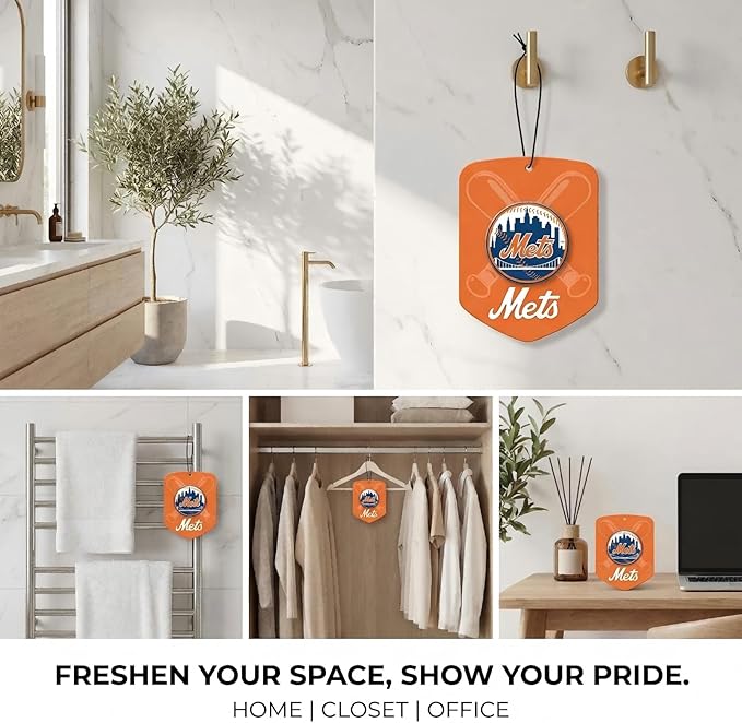 MLB New York Mets Car Air Freshener - Team Logo Scented Hanging Air Freshener, Orange Shield Design with "NY Mets" Logo, Sports Fan Auto Fragrance for Cars, Trucks, Home (2 Pack)