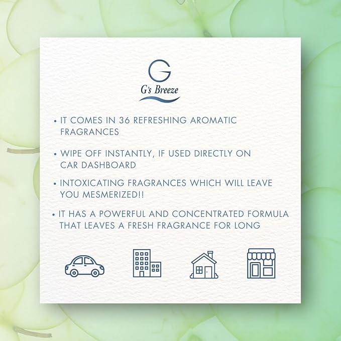 G’s Breeze Green Apple Air Freshener - Long-Lasting Refreshing Fragrance for Home, Car, Offices - 48 Hours of Fruity Scent of Crisp Apple Fruity - Oil Burner Compatible and Pet-Friendly