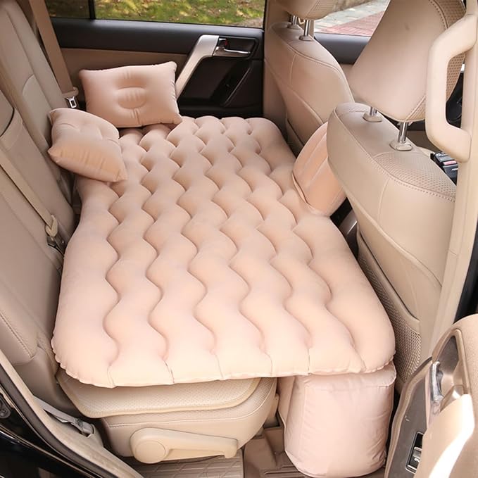 Car Air Mattress for Silverado 1500/GMC Sierra 1500 2019-2023 2024, Inflatable Car Bed for Back Seat Sleeping, Soft Car Inflatable Bed Back Seat Mattress Airbed,A Beige