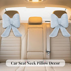 Bow Car Headrest Pillows Plush Car Neck Pillows for Travel Driving Office Chair Head Support Cushions, Also Cute Car Decor Accessories (2PCS Blue)