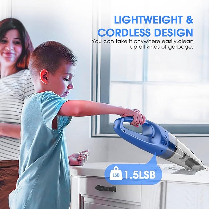 Handheld Vacuum Cordless Rechargeable – 6000Pa Mini Hand Held Vacuum, LED Light, 20–25 Mins Runtime, USB Charging, 500ML Cup – Lightweight Small Vacuum Cleaner Cordless for Car/Office/Home