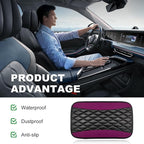Car Center Console Cushion Pad, 12.6 × 7.48 Inches Waterproof Car Armrest Seat Box Cover, PU Leather Armrest Cover Protector for Most Vehicle, Universal Car Interior Accessories (Purple)