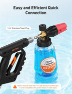 AstroAI Foam Cannon for Pressure Washer, Snow Clear Foam Cannon, Wide Neck Foam Blaster Adjustable Nozzle for Car Wash Accessories, with 1/4 Inch Quick Connector, 1 L Clear Bottle