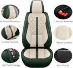 otoez Green Car Seat Covers Full Set, Universal Nappa Leather Seat Cover 5 Seat Waterproof & Breathable Automotive Seat Protector Full Coverage for Cars Sedens, Trucks, SUVs, Vans (White & Green)