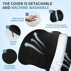 Lumbar Support Pillow for Car, Memory Foam Back Support Lumbar Pillow for Car, Gaming, Office Chair, Ergonomic for Lower Back Pain Relief, Comfortable and Soft Fabric, Black